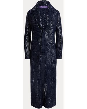 Ralph Lauren Embellished Cashmere Mesh Long Cardigan - Blue