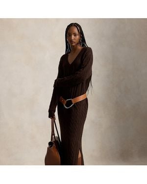 Polo Ralph Lauren Cable-Knit V-Neck Sweater Dress - Black