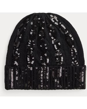 Ralph Lauren Sequined Cable Wool-Cashmere Beanie - Black
