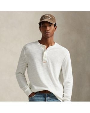 Ralph Lauren Textured Waffle-Knit Henley Shirt - White