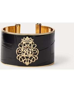 Ralph Lauren Ralph Lauren -Plated Logo Leather Cuff Bracelet - Black