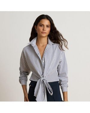 Ralph Lauren Camicia in cotone a righe con fiocco - Grigio