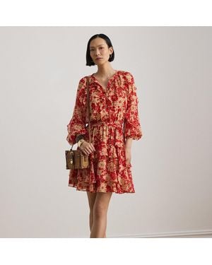 Ralph Lauren Ruffle-Trim Print Georgette Tiered Dress