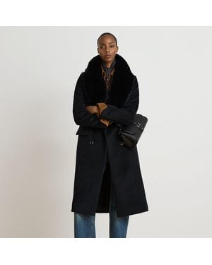 Ralph Lauren Faux-Fur-Trim Double-Breasted Coat - Black