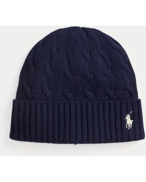 Polo Ralph Lauren Kabelgebreide Katoenen Beanie - Blauw