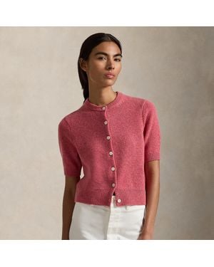Ralph Lauren Cashmere Crewneck Short-Sleeve Cardigan - Red
