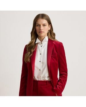 Ralph Lauren Satin-Trim Stretch Velvet Blazer - Red