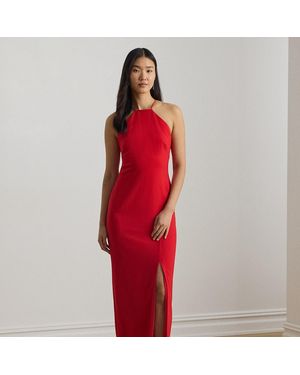 Ralph Lauren Double-Faced Crepe Halter Gown - Red