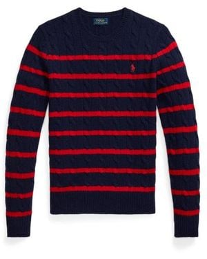 Polo Ralph Lauren Maglia a trecce e righe lana e cashmere - Blu