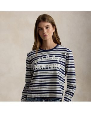 Polo Ralph Lauren Logo Striped Jersey Long-Sleeve Tee - Blue