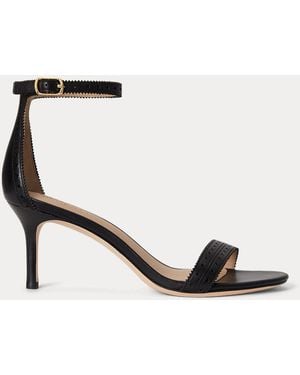 Ralph Lauren Allie Mid-Heel Perforated Leather Sandal - Black