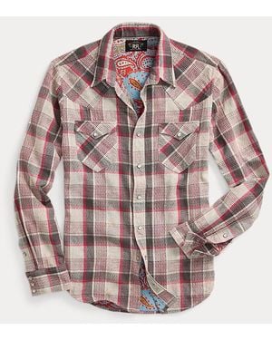 RRL Slim Plaid Double Cloth Western Shirt - Pink
