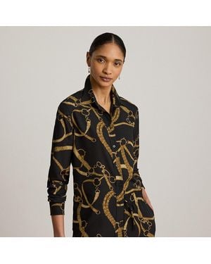 Ralph Lauren Classic Fit Belting-Print Crepe Shirt - Black