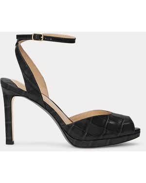 Ralph Lauren Kyla Crocodile-Embossed Leather Sandal - Black
