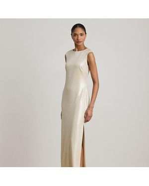 Ralph Lauren Metallic Jersey Avondjurk Met Boothals - Wit