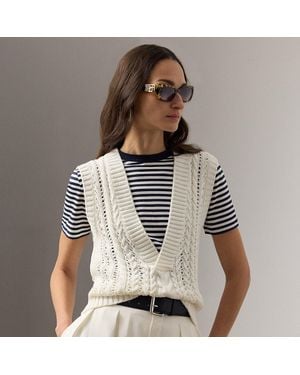 Ralph Lauren Cable-Knit Cotton-Silk Sleeveless Jumper - White
