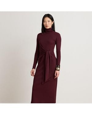 Ralph Lauren Tie-Front Cotton-Blend Roll Neck Dress - Red