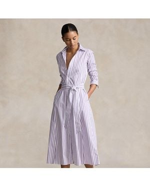 Polo Ralph Lauren Belted Striped Cotton Shirtdress - Blue