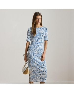 Ralph Lauren Paisley Boatneck Cotton Midi Dress - Blue