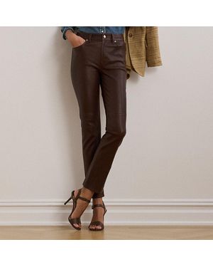 Ralph Lauren Ralph Lauren High-Rise Lambskin Straight Ankle Pant - Brown