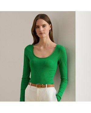 Ralph Lauren Rib-Knit Long-Sleeve Scoopneck Tee - Green