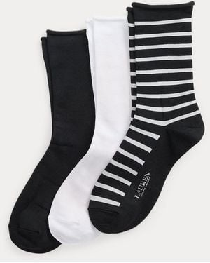 Ralph Lauren Breton Stripe Roll-Top Sock 3-Pack - Black