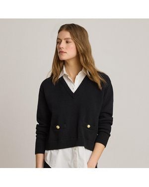 Ralph Lauren Layered Button-Trim Cotton Jumper - Black