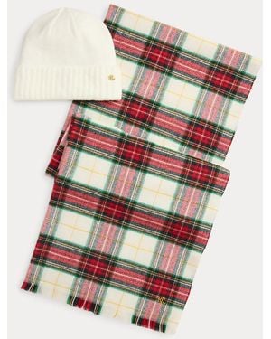 Ralph Lauren Karierter Schal Und Mütze Im Geschenkset - Weiß