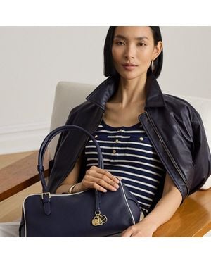 Ralph Lauren Leather Large Marcy Zip Satchel - Blue