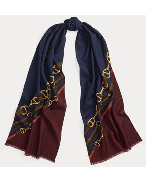 Ralph Lauren Logo Belting-Print Wool Scarf - Blue