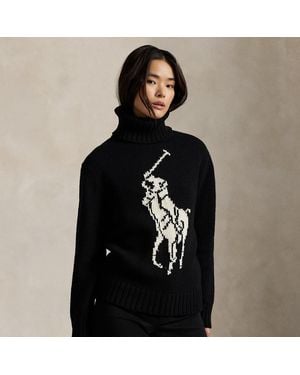 Ralph Lauren Big Pony Wool Turtleneck Sweater - Black