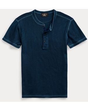 RRL Waffle-knit Short-sleeve Henley Shirt - Blue