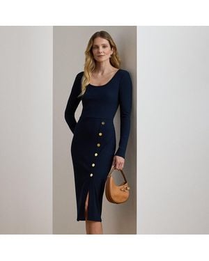 Ralph Lauren Ralph Lauren Button-Trim Rib-Knit Dress - Blue