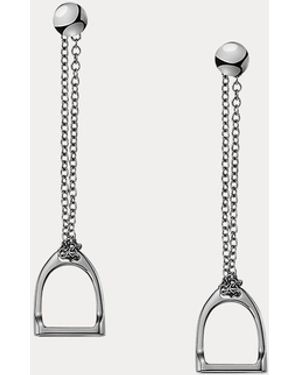 Ralph Lauren Sterling Stirrup Chain Earrings - White