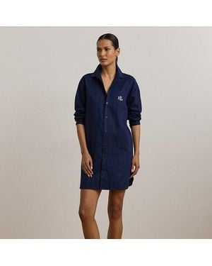Ralph Lauren Baumwoll-Nachthemd Mit Schattenstreifen - Blau