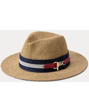 Ralph Lauren Belt-Trim Straw Fedora - Brown