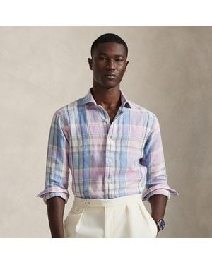 Polo Ralph Lauren Classic Fit Plaid Slub Linen Shirt - Blue