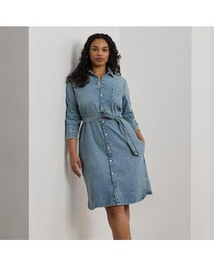 Ralph Lauren Taglie Plus - Chemisier in denim con cintura - Blu