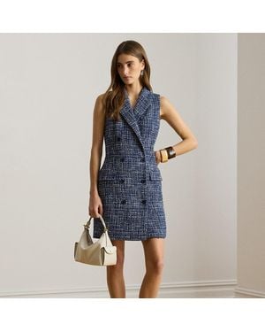 Ralph Lauren Double-Breasted Bouclé Sleeveless Dress - Blue