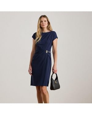 Ralph Lauren Buckle-Trim Stretch Jersey Dress - Blue