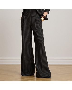 Ralph Lauren Chalk-Stripe Linen Wide-Leg Trouser - Black