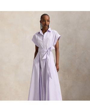 Polo Ralph Lauren Striped Belted Cotton Shirtdress - Purple