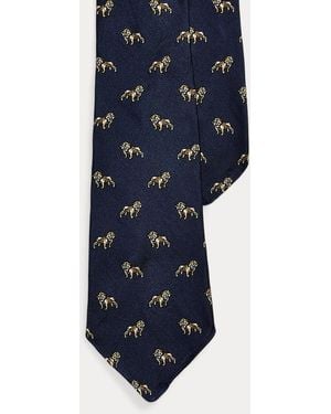 Polo Ralph Lauren Vintage Zijden Keperstof Das Met Hond - Blauw