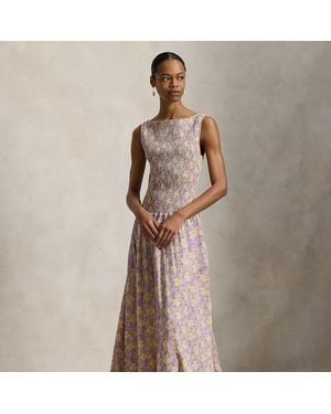 Polo Ralph Lauren Floral Smocked Crinkled Dress - Brown