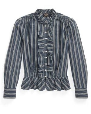 RRL Blusa in cotone a righe con finitura a volant