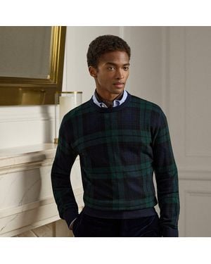 Ralph Lauren Karo-Rundhalspullover Aus Kaschmir - Blau