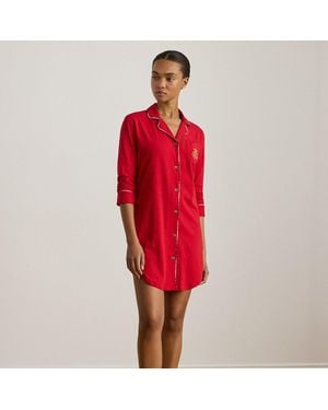 Ralph Lauren Cotton-Blend Jersey Sleep Shirt - Red