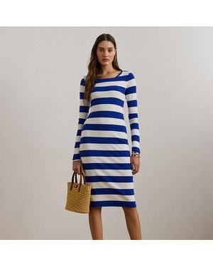 Ralph Lauren Gestreiftes Rippenstrickkleid - Blau