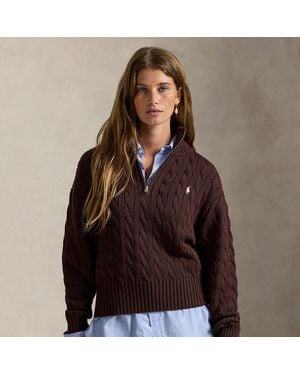 Polo Ralph Lauren Cable-Knit Cotton Quarter-Zip Jumper - Brown