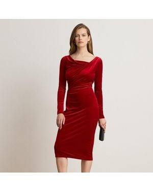 Ralph Lauren Vestido De Terciopelo Con Manga Larga - Rojo